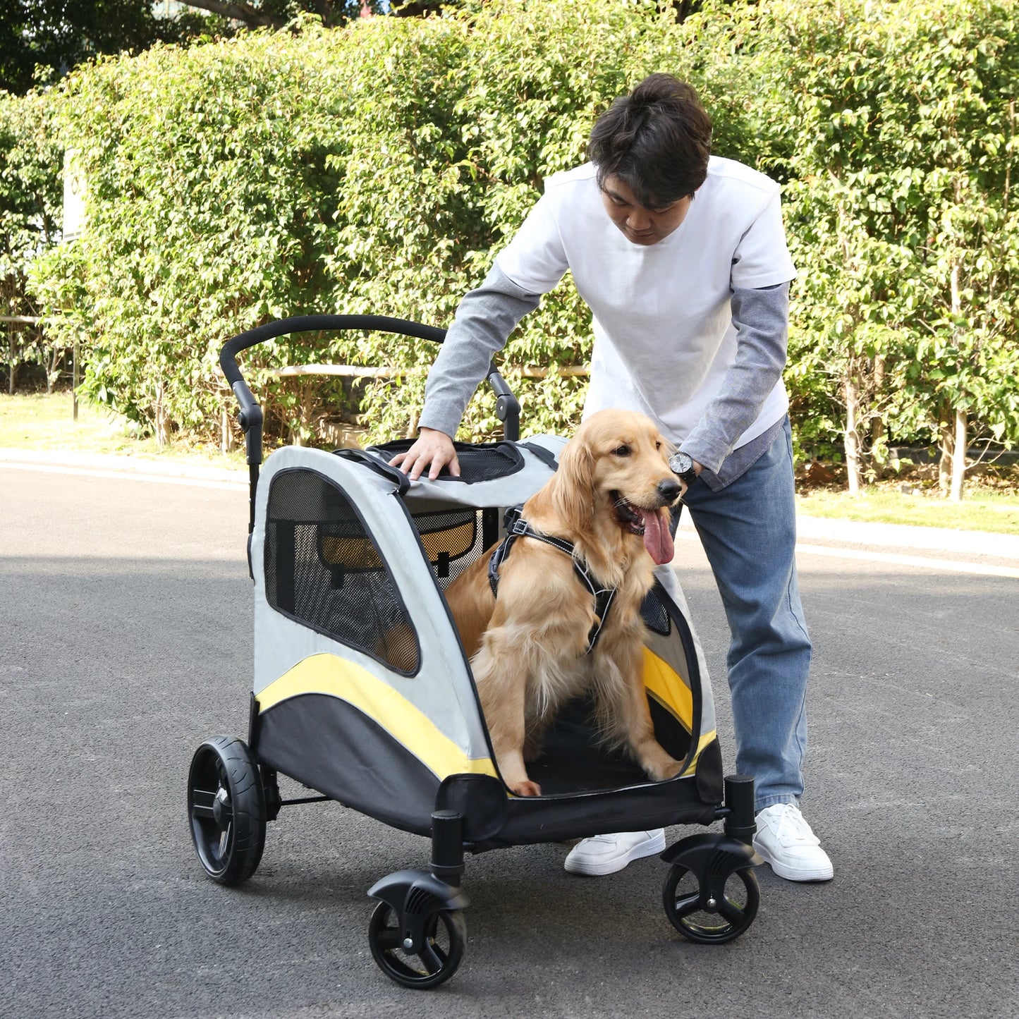 Foldable Dog Stroller – Large 4-Wheel Pet Wagon, Holds Up to 55kg