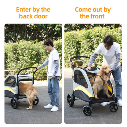 Foldable Dog Stroller – Large 4-Wheel Pet Wagon, Holds Up to 55kg