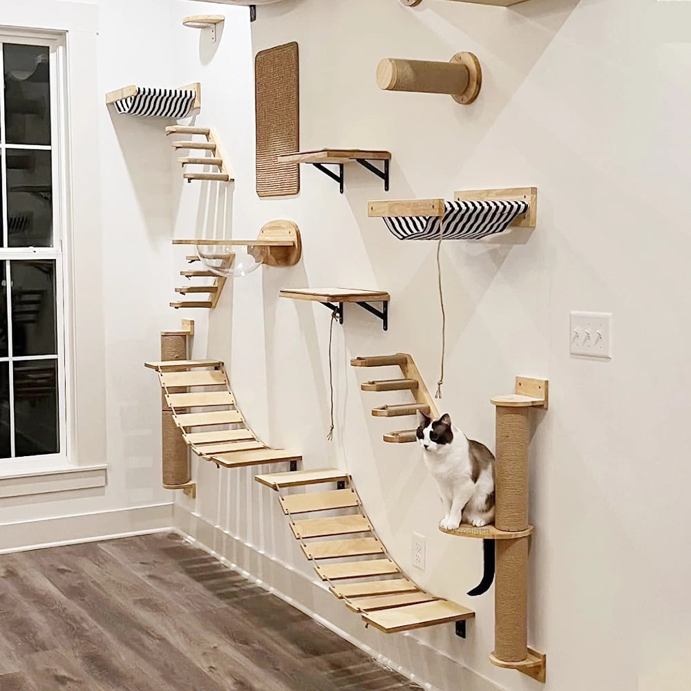 Wall-Mounted Cat Hammock – Wooden Scratcher, Perch & Bed for Cats