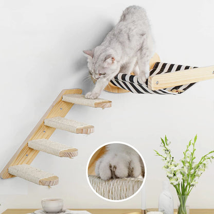 Wall-Mounted Cat Hammock – Wooden Scratcher, Perch & Bed for Cats