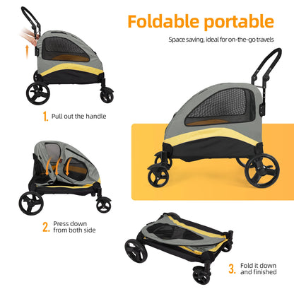 Foldable Dog Stroller – Large 4-Wheel Pet Wagon, Holds Up to 55kg