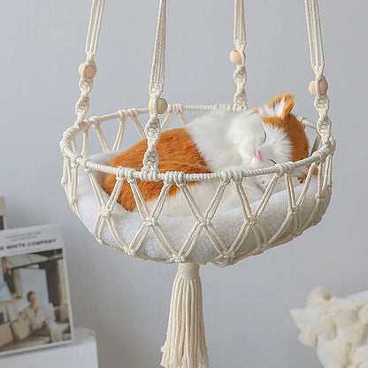 CozyPaws™ Handmade Woven Cat Hammock – Hanging Swing with Mesh Pocket