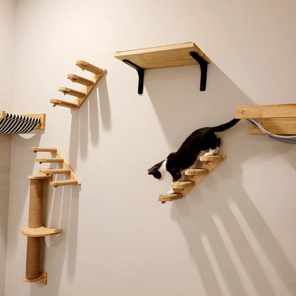 Wall-Mounted Cat Hammock – Wooden Scratcher, Perch & Bed for Cats