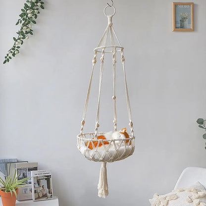 CozyPaws™ Handmade Woven Cat Hammock – Hanging Swing with Mesh Pocket