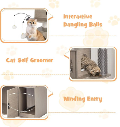 Cat Tree & Litter Box Enclosure – Tower with Condos & Scratching Posts