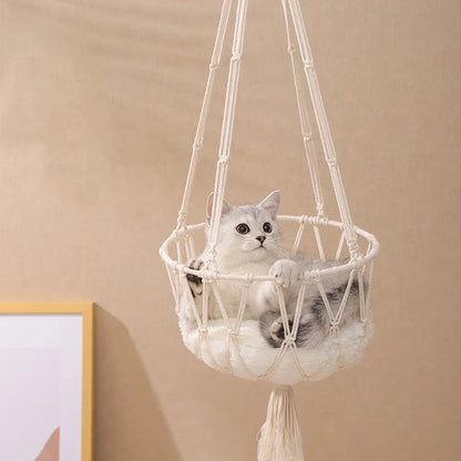 CozyPaws™ Handmade Woven Cat Hammock – Hanging Swing with Mesh Pocket