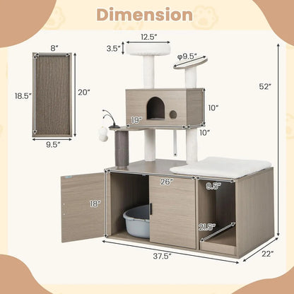 Cat Tree & Litter Box Enclosure – Tower with Condos & Scratching Posts