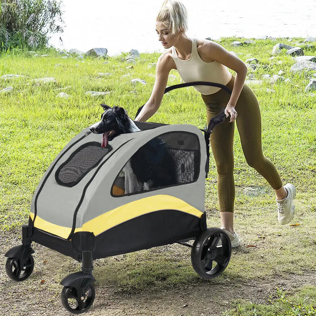 Foldable Dog Stroller – Large 4-Wheel Pet Wagon, Holds Up to 55kg